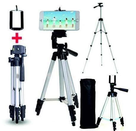 Tygot Adjustable Aluminium Alloy Tripod Stand Holder for Mobile Phones & Camera, 360 mm -1050 mm, 1/4 inch Screw + Mobile Holder Bracket